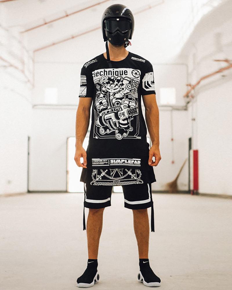 Rebellious Cyberpunk Rocker Shorts -  black shorts - Cyberpunk Rocker Shorts for Edgy Techwear Style - View 3