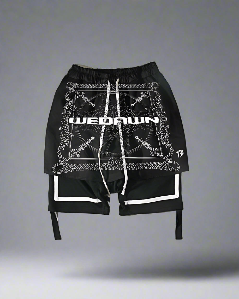 Rebellious Cyberpunk Rocker Shorts - cyberpunk shorts - Cyberpunk Rocker Shorts for Edgy Techwear Style - Main view