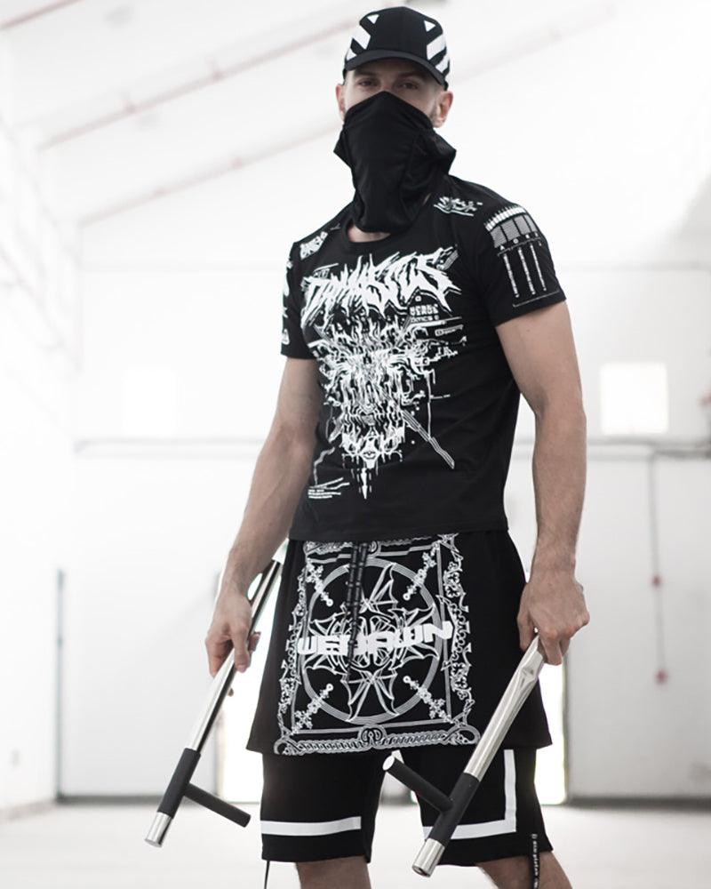 Rebellious Cyberpunk Rocker Shorts - punk aesthetics - Cyberpunk Rocker Shorts for Edgy Techwear Style - View 2