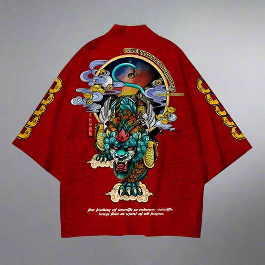 Vibrant Red Haori Ensemble