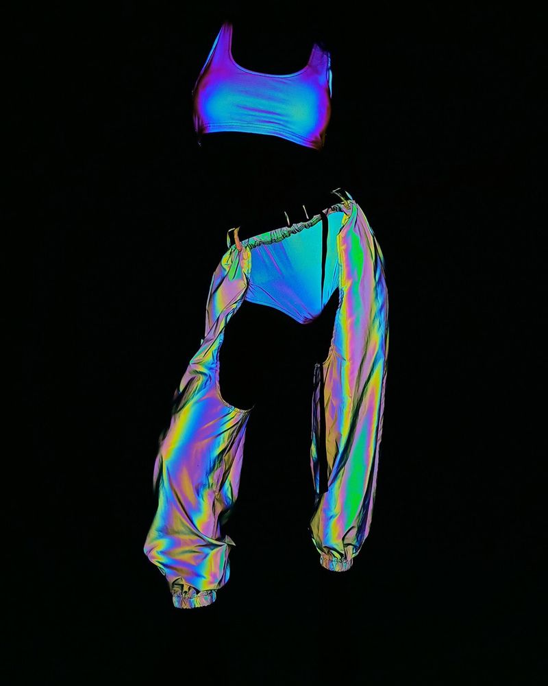 Reflective Rave Open-Crotch Pants - colorful reflective design - Reflective Open-Crotch Pants for Rave and Casual Wear - Main view