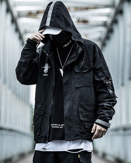 Reflective Techwear Hooded Jacket -  outdoor jacket - Reflective Hooded Jacket for Techwear and Urban Adventure - View 3