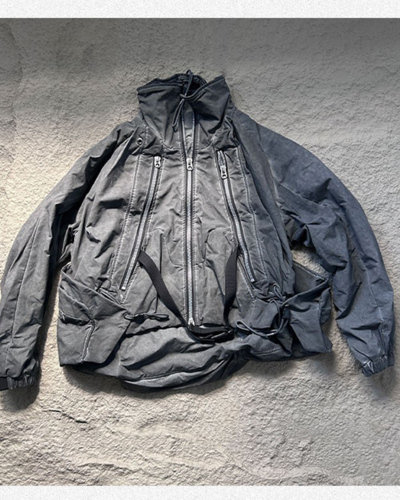 Retro Multi-Pocket Layered Jacket -  urban explorations - Layered Retro Jacket with Multiple Pockets - View 8