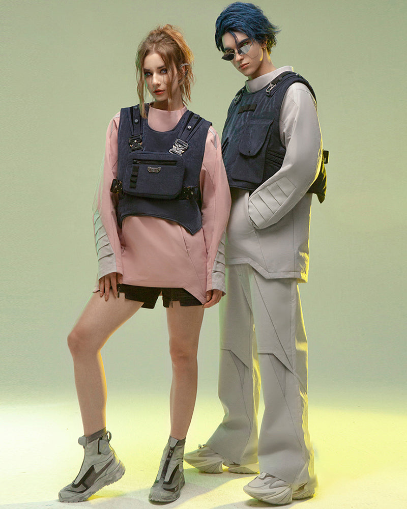Reversible Cyberpunk Cargo Vest -  breathable polyamide vest - Reversible Cyberpunk Cargo Vest in Dark Blue - View 9