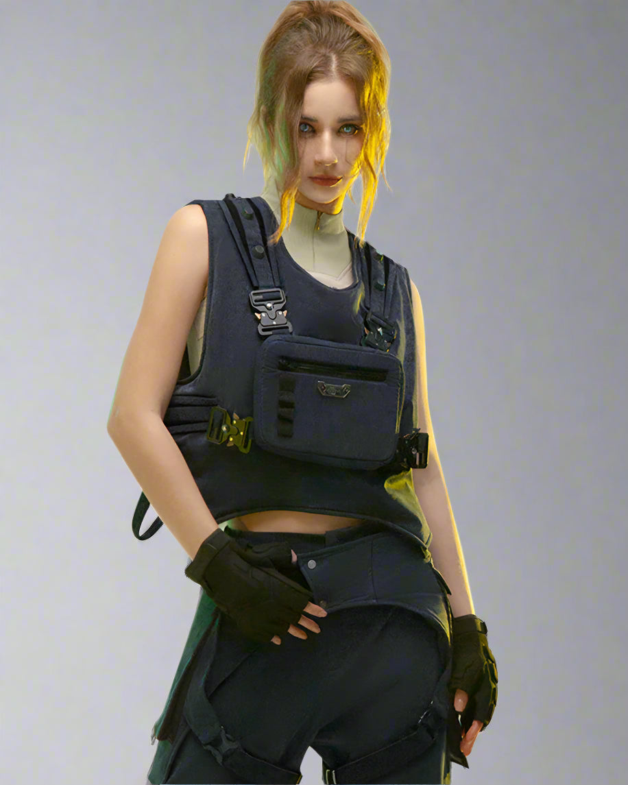 Reversible Cyberpunk Cargo Vest - cyberpunk vest - Reversible Cyberpunk Cargo Vest in Dark Blue - Main view