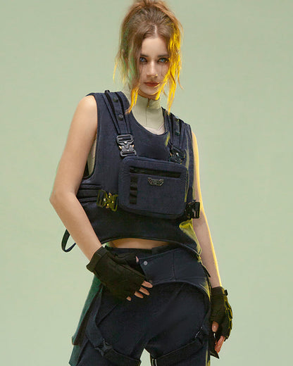 Reversible Cyberpunk Cargo Vest - cyberpunk vest - Reversible Cyberpunk Cargo Vest in Dark Blue - View 7