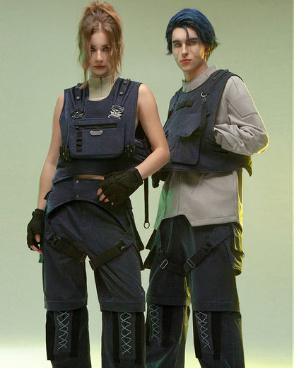 Reversible Cyberpunk Cargo Vest -  dark blue vest - Reversible Cyberpunk Cargo Vest in Dark Blue - View 10