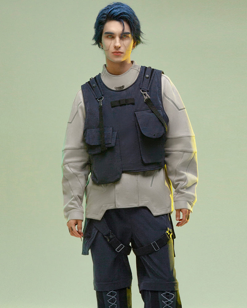 Reversible Cyberpunk Cargo Vest -  dark blue vest - Reversible Cyberpunk Cargo Vest in Dark Blue - View 4