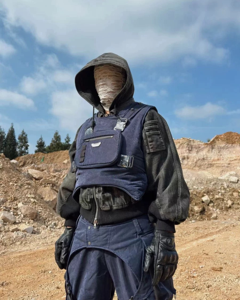 Reversible Cyberpunk Cargo Vest -  techwear vest - Reversible Cyberpunk Cargo Vest in Dark Blue - View 18