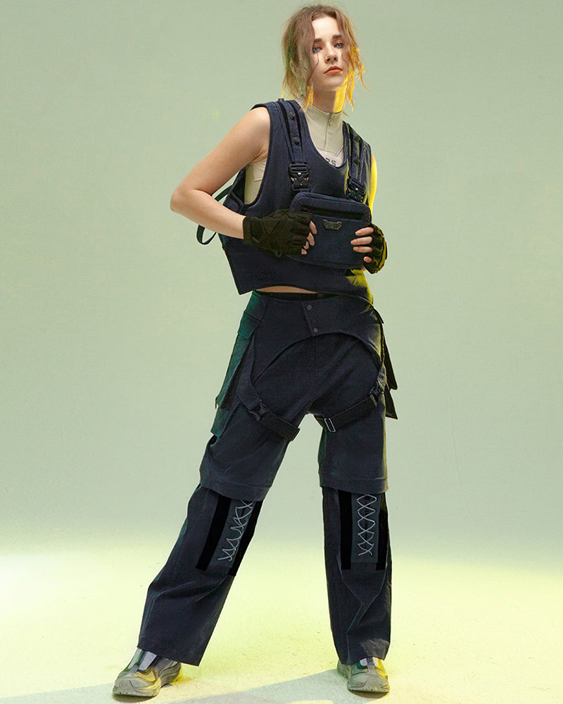 Reversible Cyberpunk Cargo Vest -  functional techwear - Reversible Cyberpunk Cargo Vest in Dark Blue - View 11