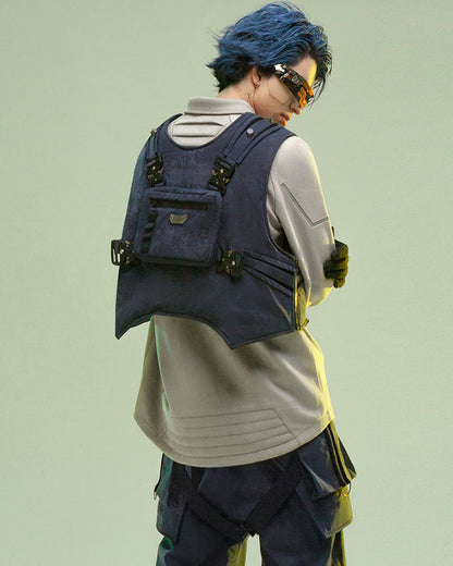 Reversible Cyberpunk Cargo Vest -  functional techwear - Reversible Cyberpunk Cargo Vest in Dark Blue - View 5