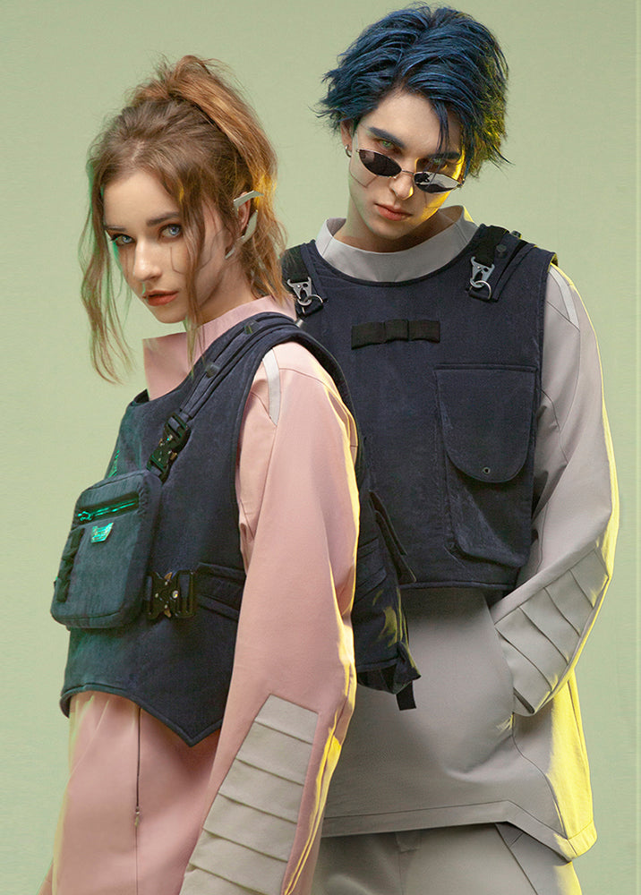 Reversible Cyberpunk Cargo Vest - futuristic clothing - Reversible Cyberpunk Cargo Vest in Dark Blue - View 2