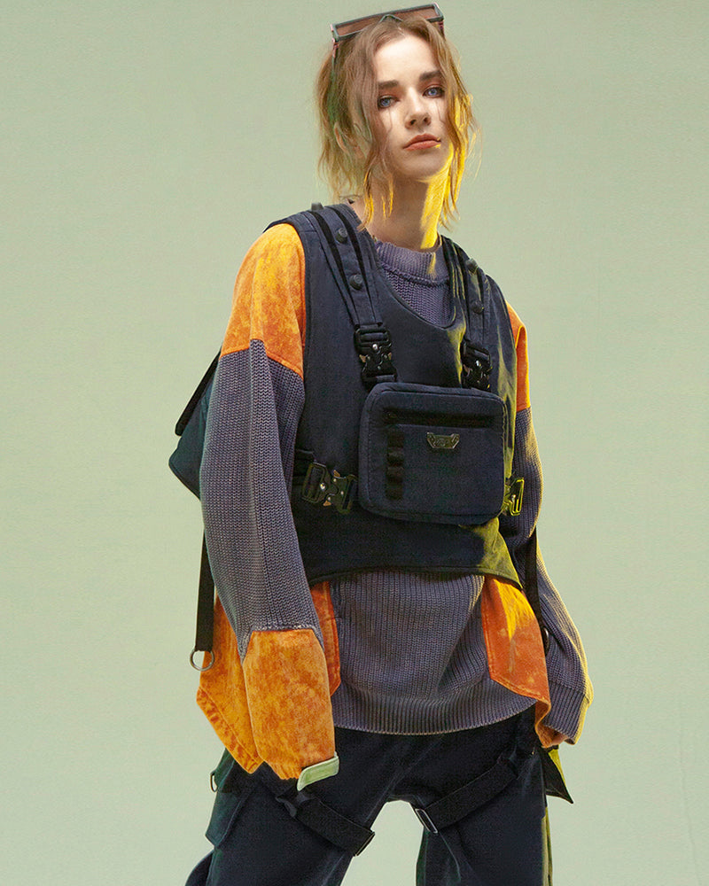 Reversible Cyberpunk Cargo Vest - futuristic clothing - Reversible Cyberpunk Cargo Vest in Dark Blue - View 8