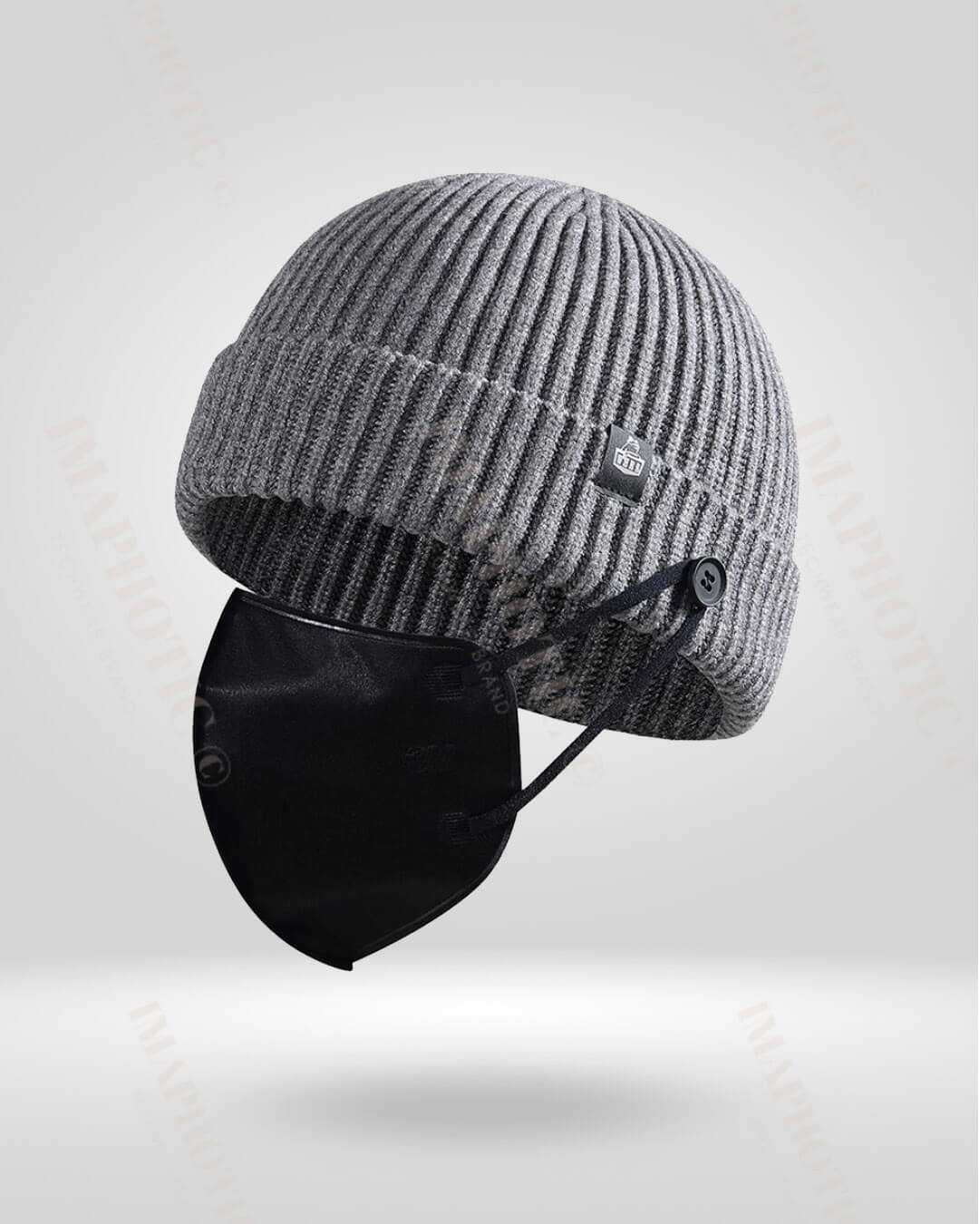 Rib Knit Beanie With Buttons For Mask -  foldable winter cap - Warm Rib Knit Beanie with Mask Buttons for Winter - View 4