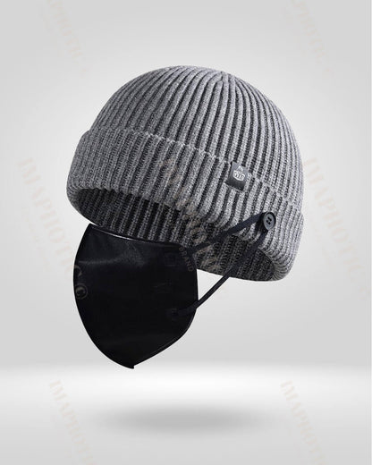 Rib Knit Beanie With Buttons For Mask -  foldable winter cap - Warm Rib Knit Beanie with Mask Buttons for Winter - View 4