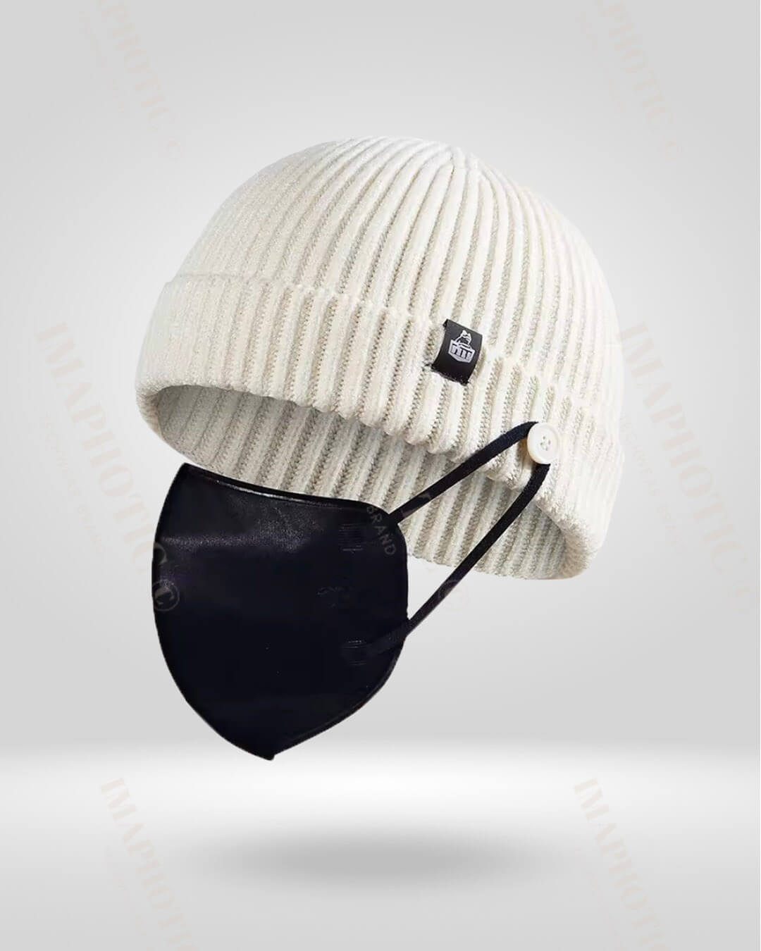 Rib Knit Beanie With Buttons For Mask -  knit cap - Warm Rib Knit Beanie with Mask Buttons for Winter - View 5