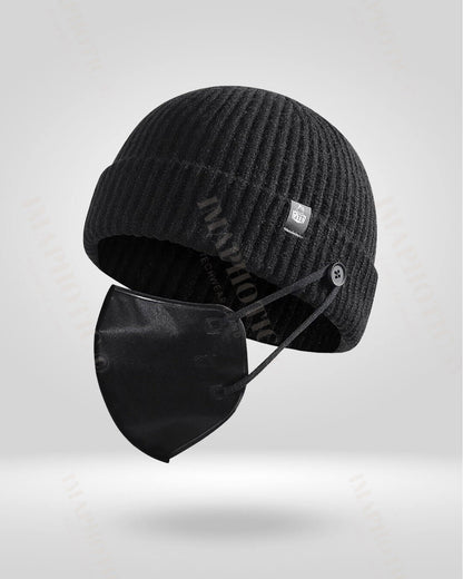 Rib Knit Beanie With Buttons For Mask -  stylish outdoor hat - Warm Rib Knit Beanie with Mask Buttons for Winter - View 6