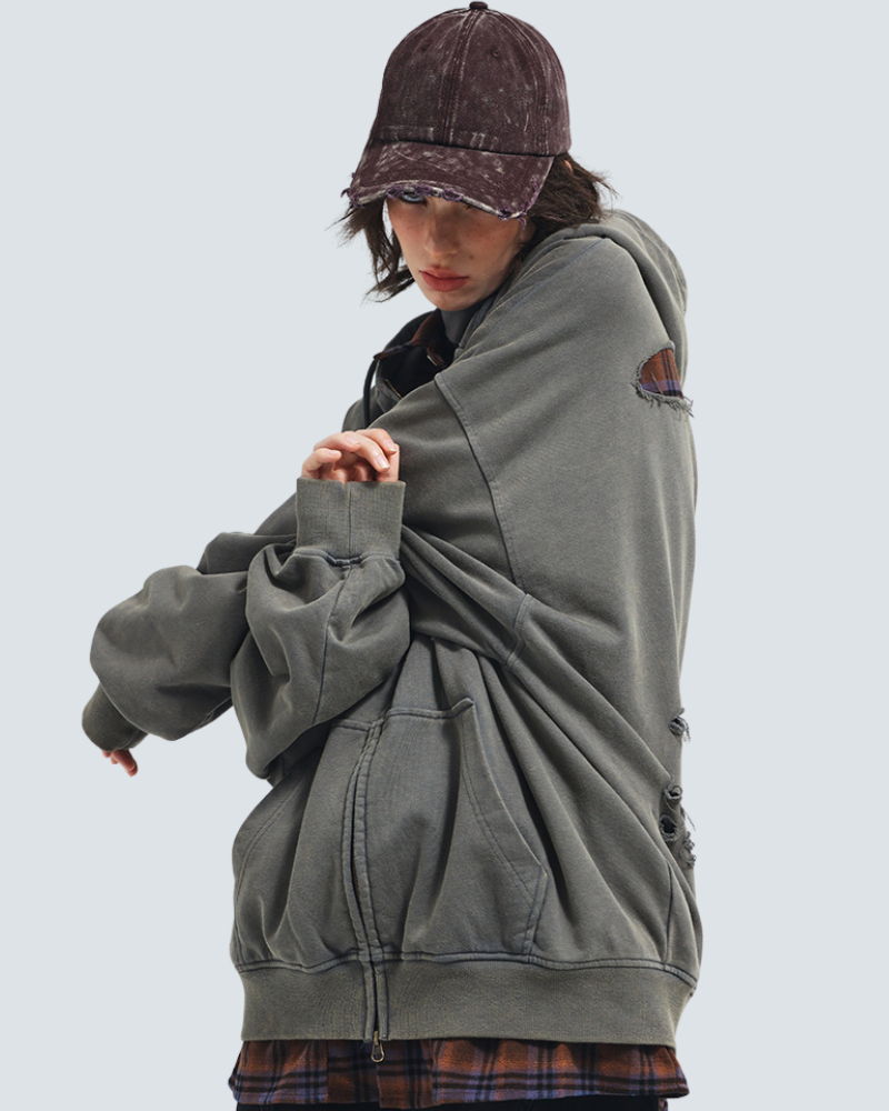 Ripped Two-Piece Unisex Hoodie -  durable design - Comfortable Ripped Two-Piece Unisex Hoodie - View 3
