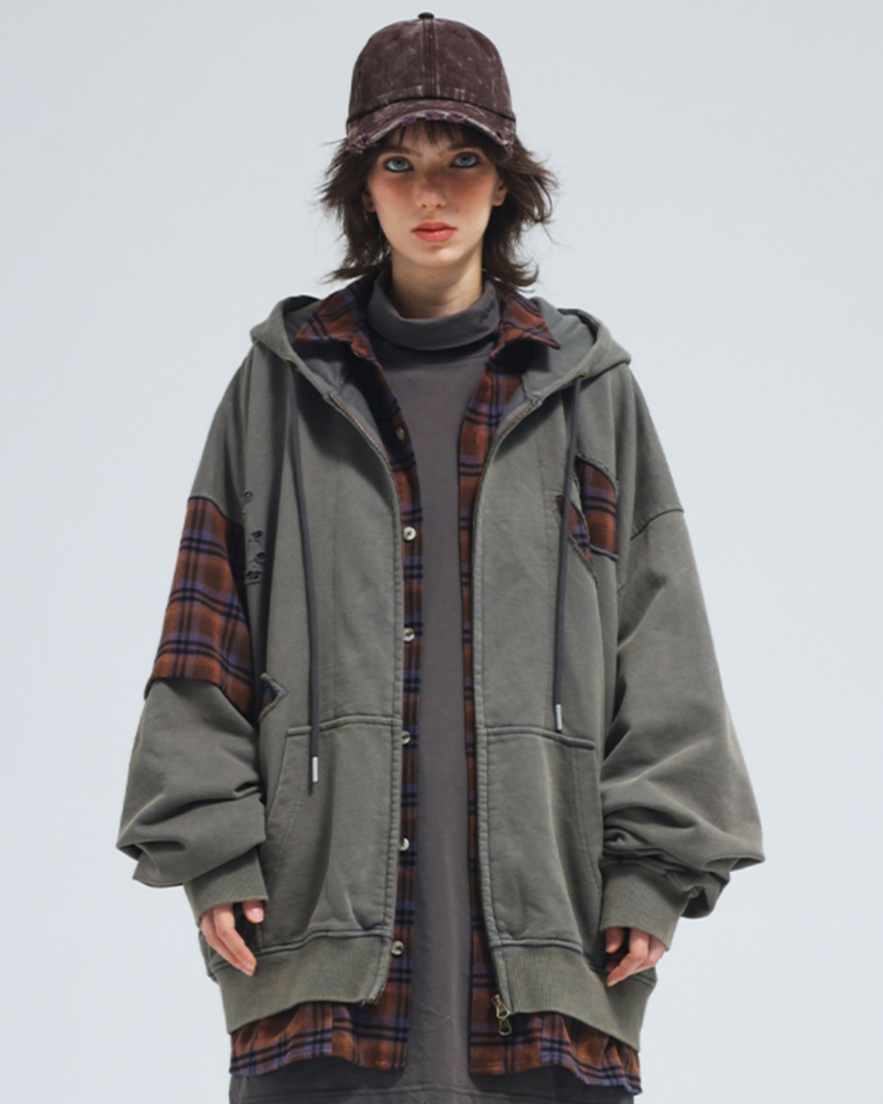 Ripped Two-Piece Unisex Hoodie -  polyester cotton spandex - Comfortable Ripped Two-Piece Unisex Hoodie - View 5