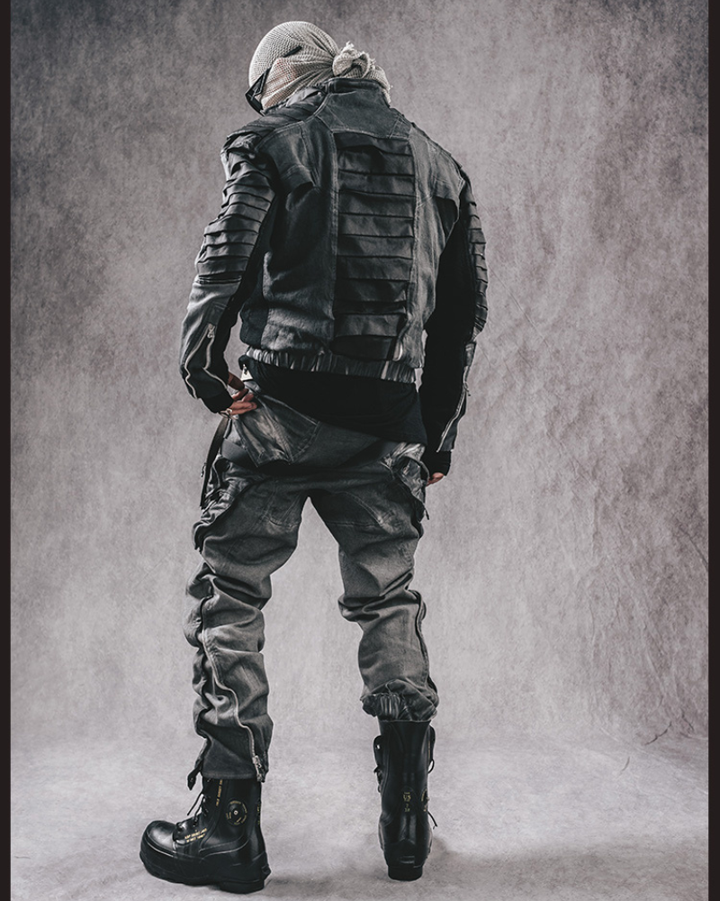 Rugged Distressed Cargo Pants -  cyberpunk - Rugged Distressed Cargo Pants for Urban Exploration - View 11