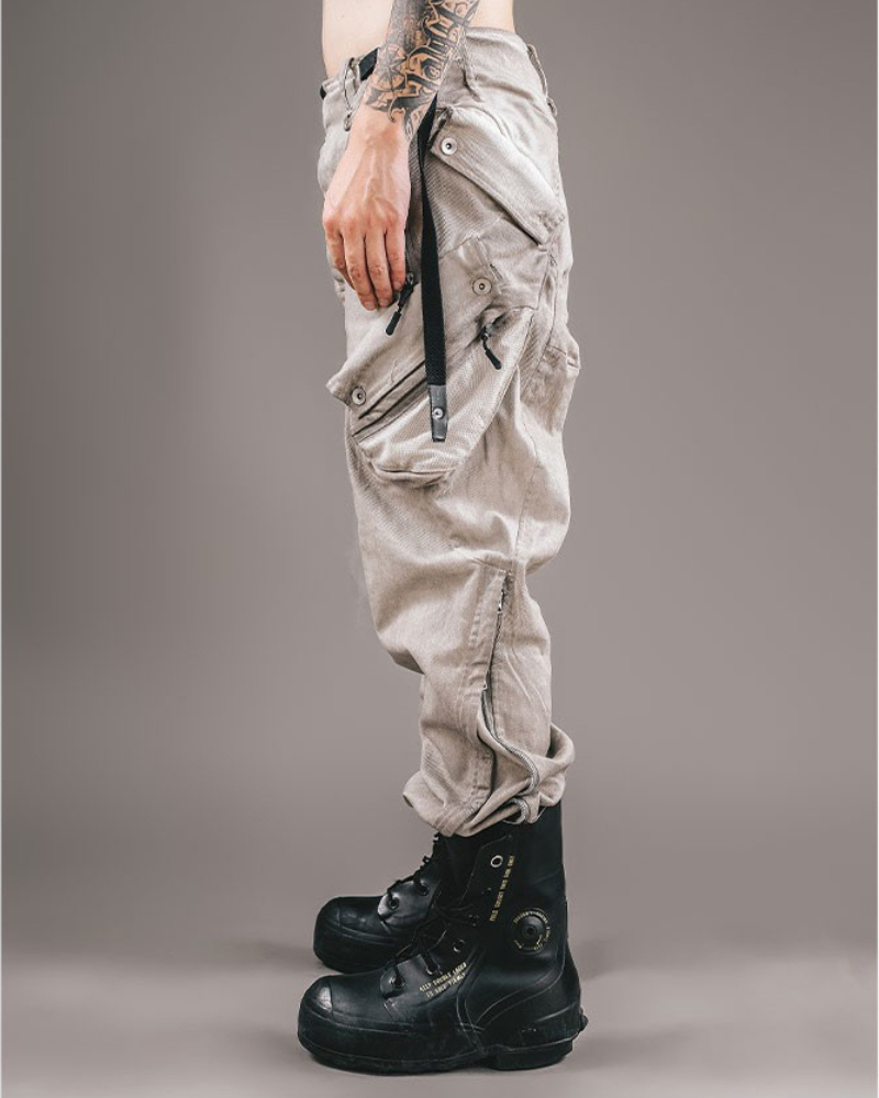 Rugged Distressed Cargo Pants -  cyberpunk - Rugged Distressed Cargo Pants for Urban Exploration - View 3