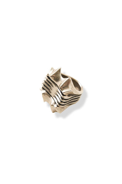Rugged Warlord's Edge Ring - distressed metal ring - Rugged Warlord's Edge Ring with Sculptural Detailing - View 8