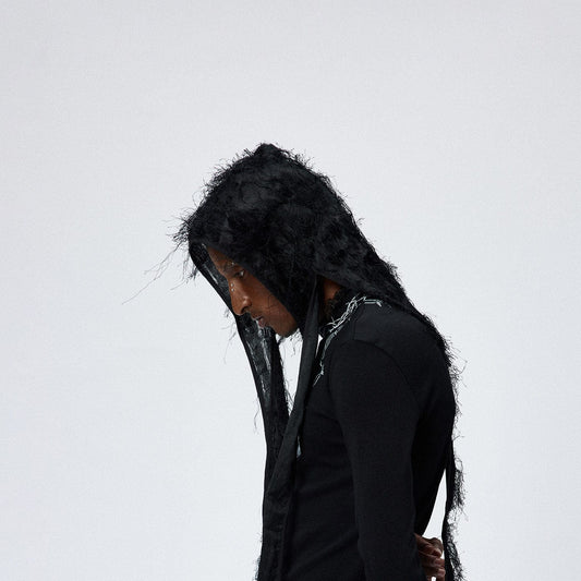 Ruggedly Cool Distressed Durag - distressed durag - Rugged Distressed Durag with Faux Fur Details - Main view
