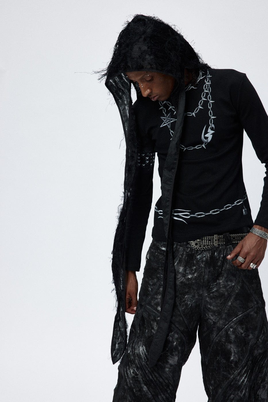 Ruggedly Cool Distressed Durag -  stylish headwear - Rugged Distressed Durag with Faux Fur Details - View 7