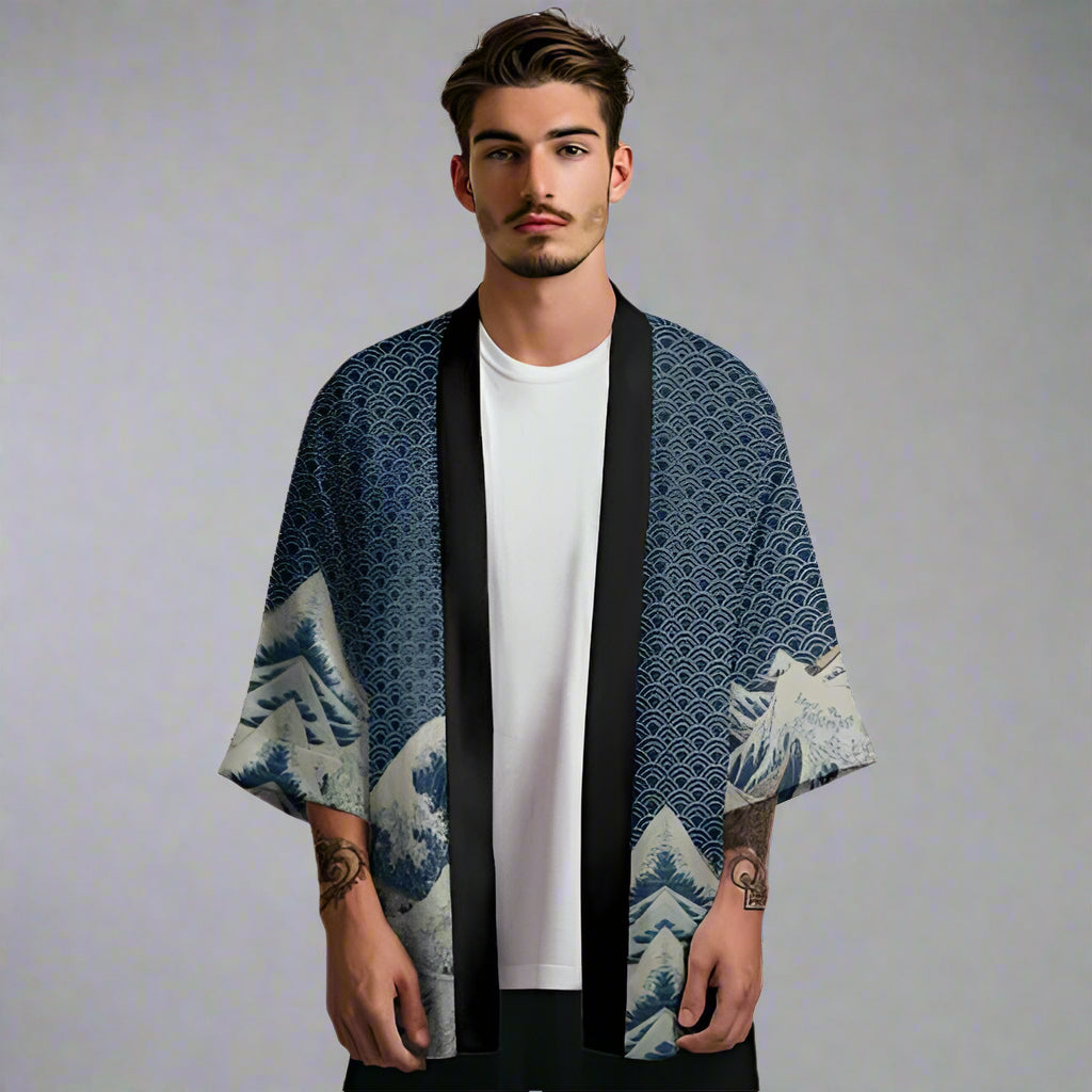 Seaside Serenity Haori -  casual kimono - Elegant Ocean Waves Haori Jacket for Unique Style - View 3