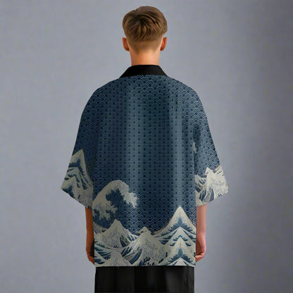 Seaside Serenity Haori -  jacket - Elegant Ocean Waves Haori Jacket for Unique Style - View 4