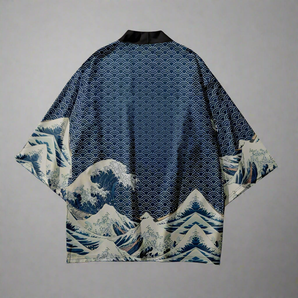Seaside Serenity Haori - long sleeve jacket - Elegant Ocean Waves Haori Jacket for Unique Style - View 2