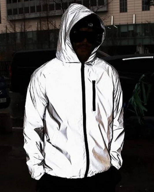 Shimmering Silver Reflective Outerwear - BEST SELLERS - Shimmering Silver Reflective Techwear Jacket - Main view