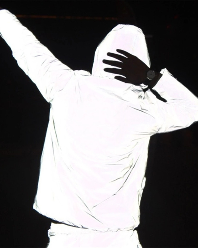 Shimmering Silver Reflective Outerwear -  hooded jacket - Shimmering Silver Reflective Techwear Jacket - View 4