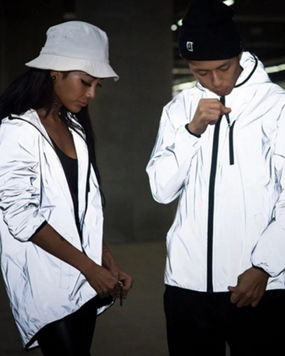 Shimmering Silver Reflective Outerwear - shimmering silver jacket - Shimmering Silver Reflective Techwear Jacket - View 3