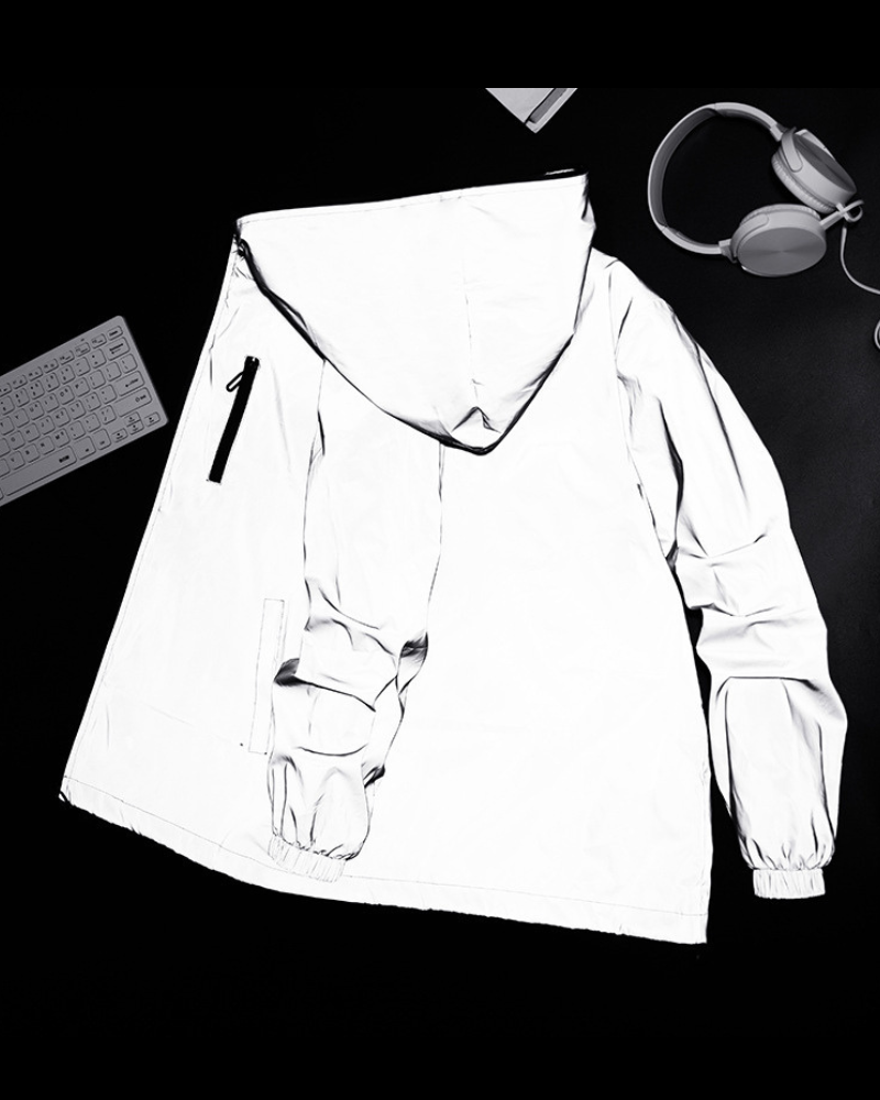 Shimmering Silver Reflective Outerwear -  techwear - Shimmering Silver Reflective Techwear Jacket - View 7
