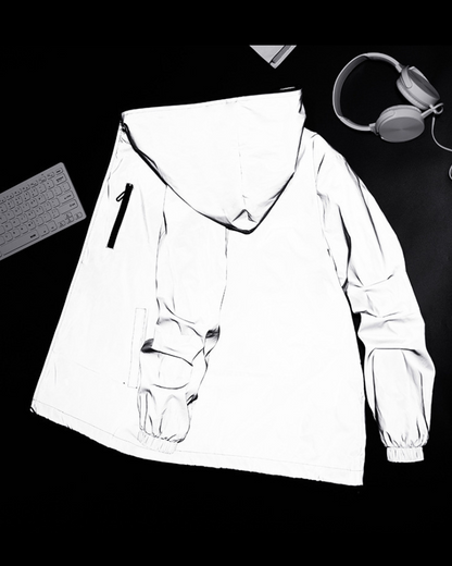 Shimmering Silver Reflective Outerwear -  techwear - Shimmering Silver Reflective Techwear Jacket - View 7