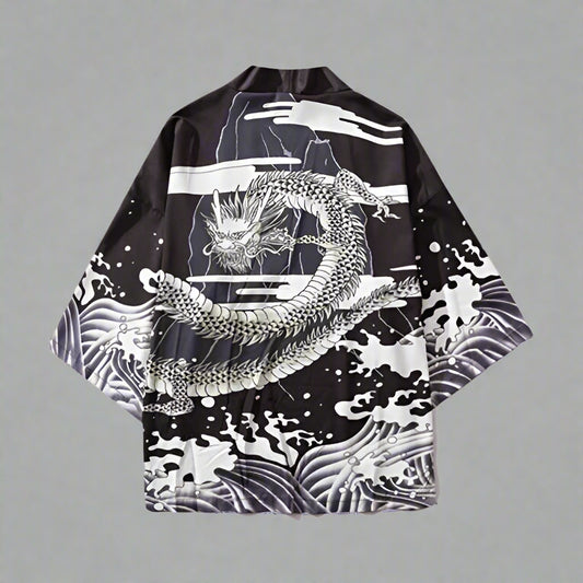 Short Kimono Haori Jacket with Dragon Print