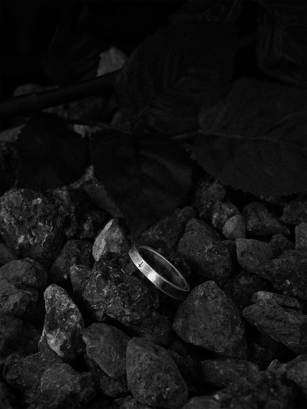 Silver Cross Engraved Underwater Ring -  techwear ring - Silver Cross Engraved Underwater Ring in Sterling Silver - View 8