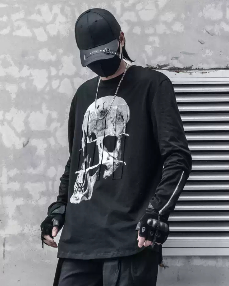 Skeleton Graphic Long Sleeve Tee - edgy streetwear - Skeleton Graphic Long Sleeve Tee for Bold Street Style - Main view