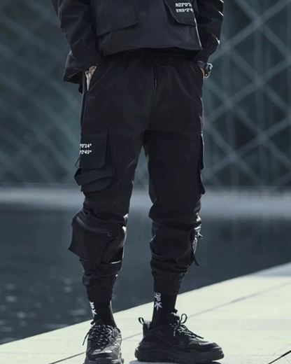 Sleek Black Cargo Tech Pants - BEST SELLERS - Slim Fit Black Cargo Tech Pants for Everyday Style - Main view