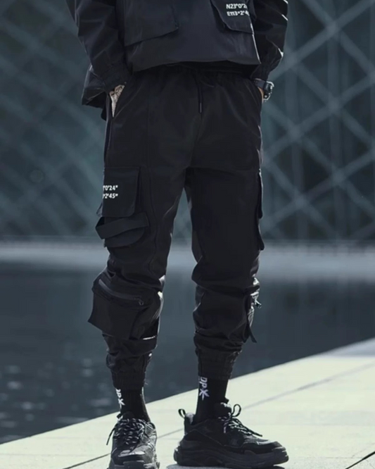 Sleek Black Cargo Tech Pants - BEST SELLERS - Slim Fit Black Cargo Tech Pants for Everyday Style - Main view