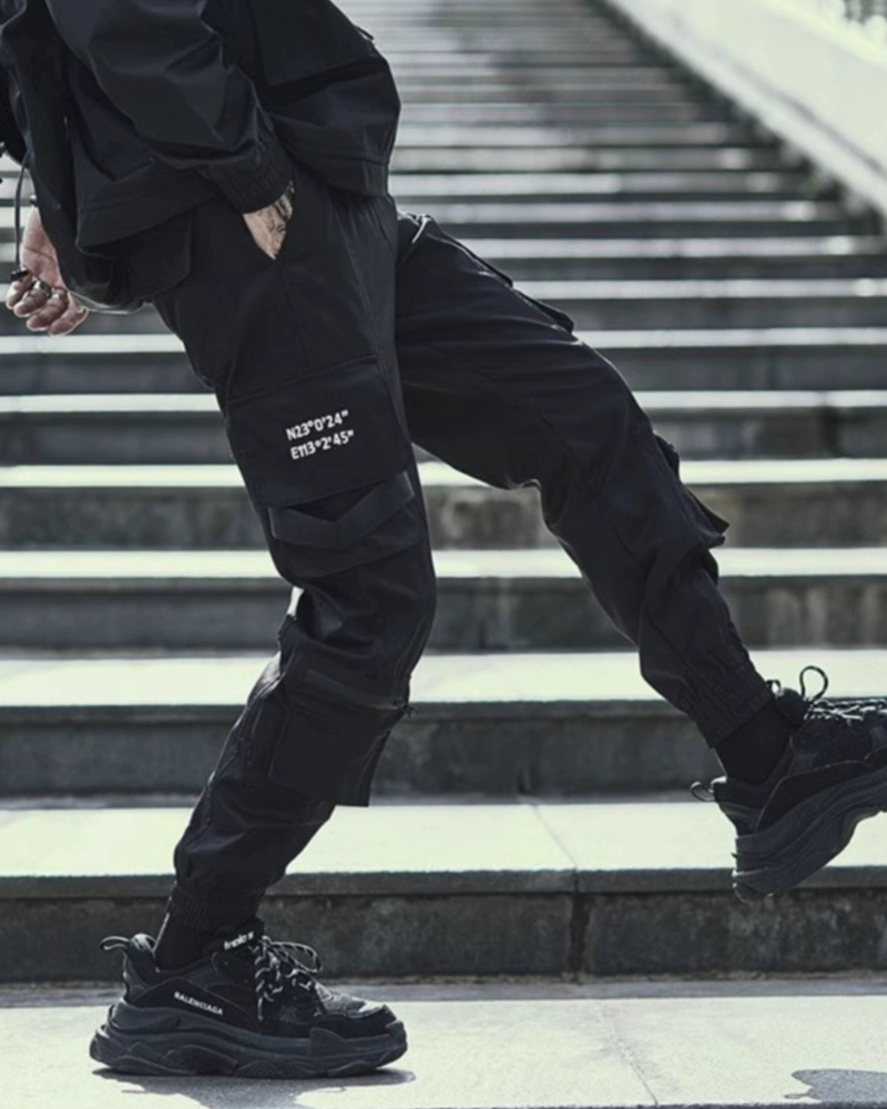 Sleek Black Cargo Tech Pants - black cargo pants - Slim Fit Black Cargo Tech Pants for Everyday Style - View 2