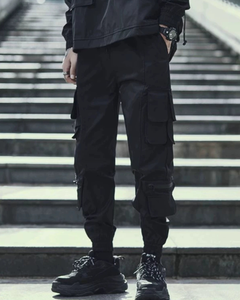 Sleek Black Cargo Tech Pants - durable cargo pants - Slim Fit Black Cargo Tech Pants for Everyday Style - View 3