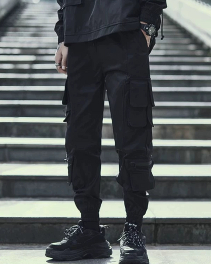 Sleek Black Cargo Tech Pants - durable cargo pants - Slim Fit Black Cargo Tech Pants for Everyday Style - View 3