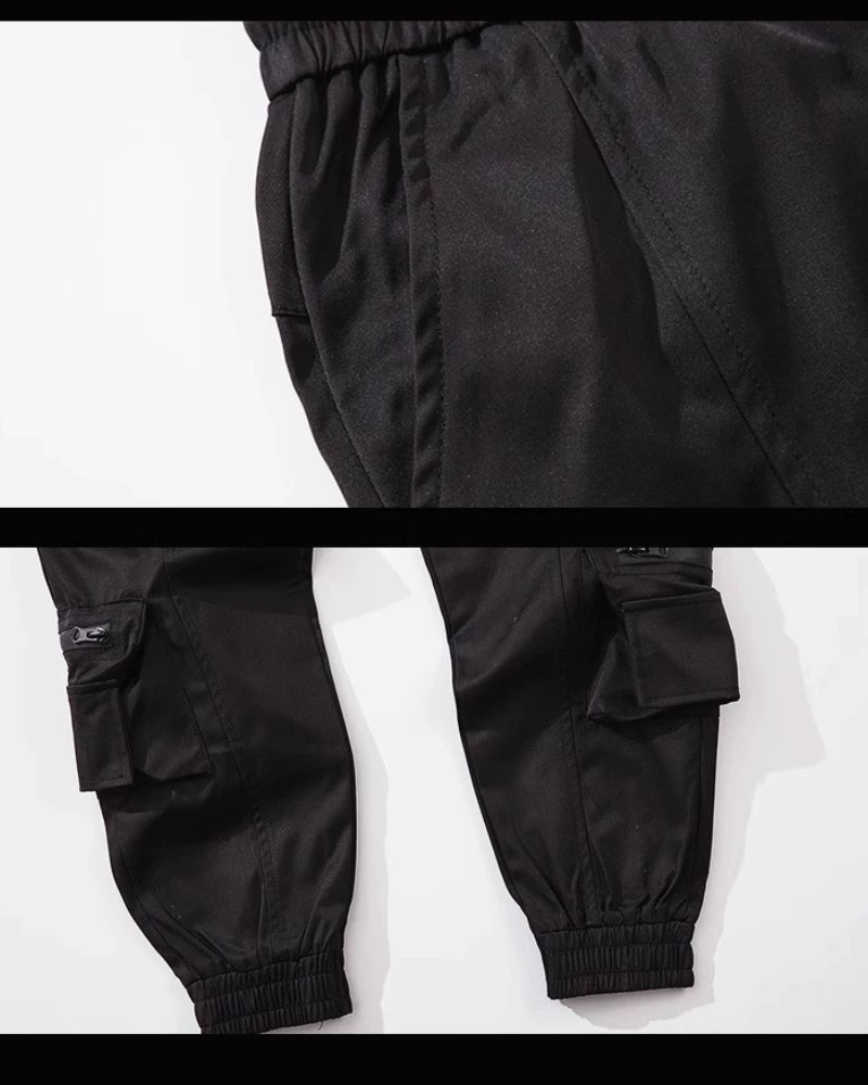 Sleek Black Cargo Tech Pants -  techwear pants - Slim Fit Black Cargo Tech Pants for Everyday Style - View 8