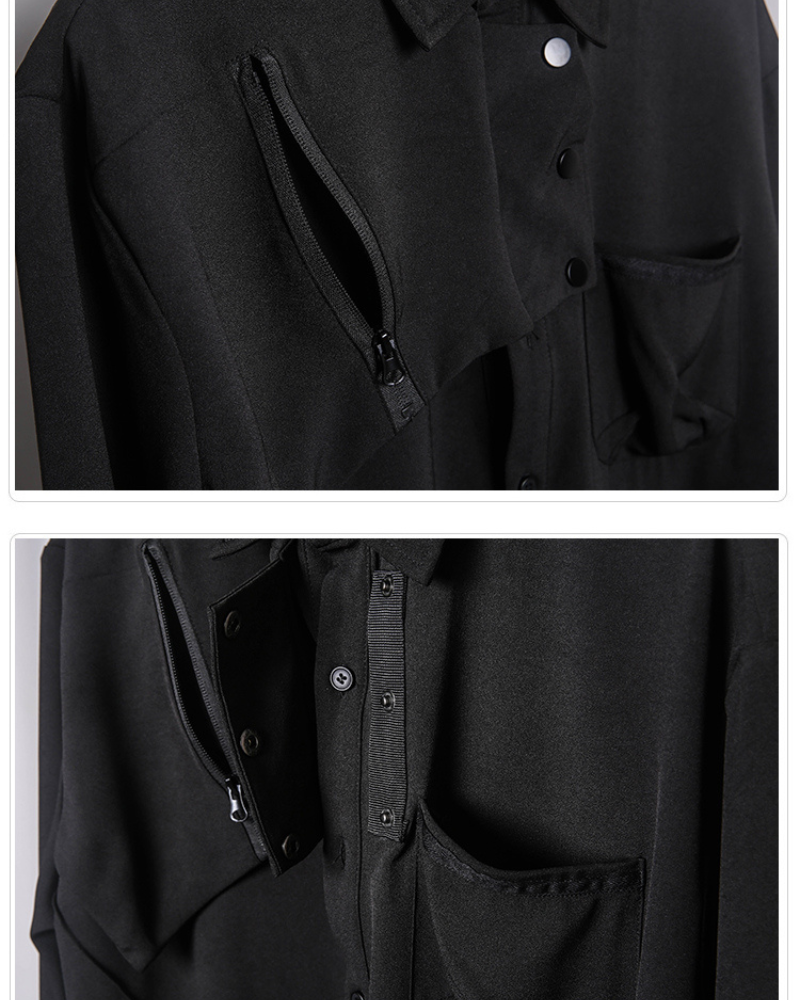 Sleek Black Long-Sleeve Shirt - black shirt - Sleek Black Long-Sleeve Shirt with Unique Design - View 8