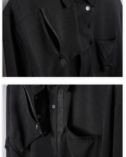 Sleek Black Long-Sleeve Shirt - black shirt - Sleek Black Long-Sleeve Shirt with Unique Design - View 8