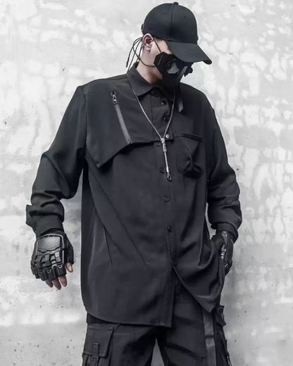 Sleek Black Long-Sleeve Shirt -  long-sleeve - Sleek Black Long-Sleeve Shirt with Unique Design - View 4