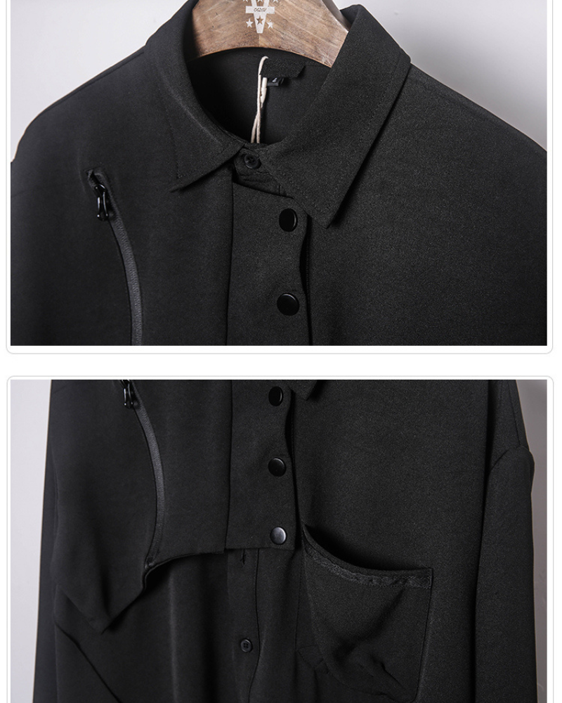 Sleek Black Long-Sleeve Shirt -  techwear fashion - Sleek Black Long-Sleeve Shirt with Unique Design - View 6