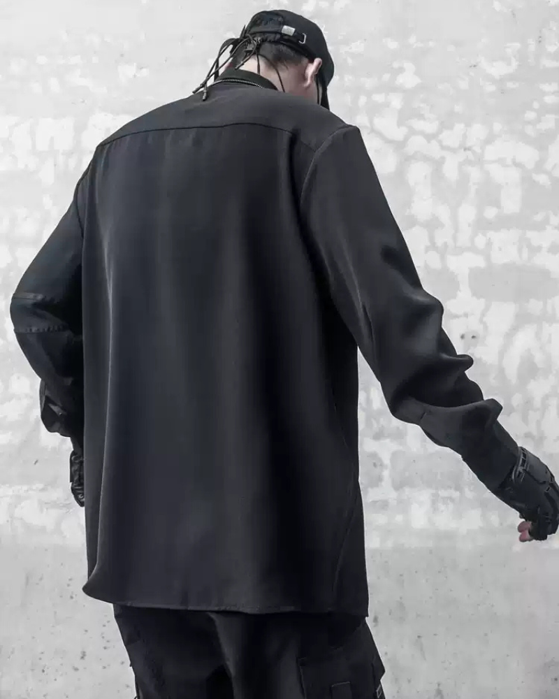 Sleek Black Long-Sleeve Shirt -  techwear - Sleek Black Long-Sleeve Shirt with Unique Design - View 5
